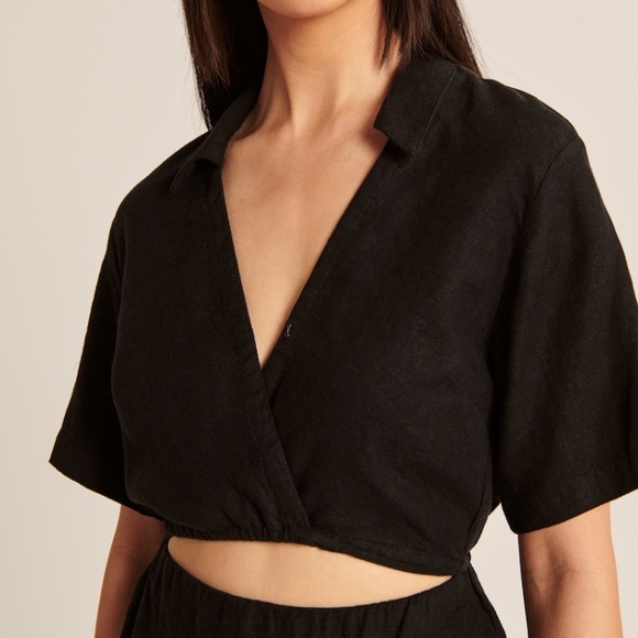 NWT Abercrombie Linen Blend Cut-Out Shirt Dress - Picture 4 of 7